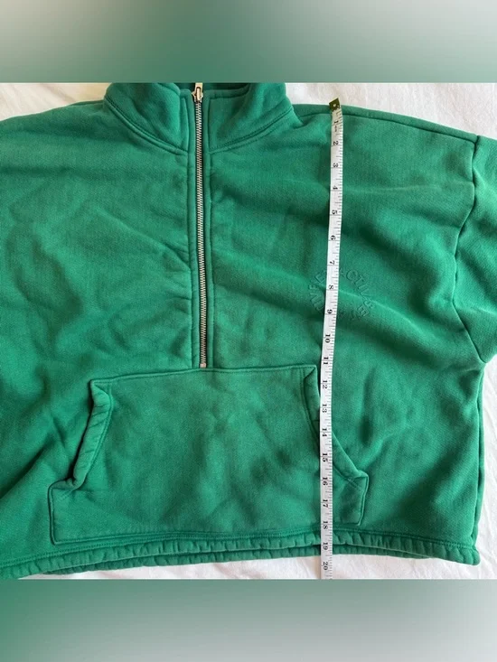 SET ACTIVE Green Cropped Half Zip Sweatshirt S Oversized French Terry Pullover - Picture 6 of 6